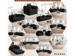 Sofá-cama de 2 lugares com conversão rápida em tecido chenille preto - Várias combinações