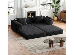 Sofá-cama de 2 lugares com conversão rápida em tecido chenille preto - Várias combinações