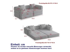 Sofá-cama de 2 lugares com conversão rápida em tecido chenille preto - Várias combinações
