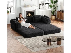 Sofá-cama de 2 lugares com conversão rápida em tecido chenille preto - Várias combinações
