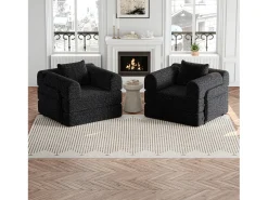 Sofá-cama de 2 lugares com conversão rápida em tecido chenille preto - Várias combinações