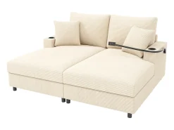 Sofá-cama de 2 lugares com função de cama - 163 x 140 x 82 cm - com encosto acolchoado + porta USB + porta-copos - veludo - bege