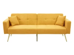 Sofá-cama de 2 lugares com mecanismo click-clack em tecido Sherpa - 175 x 64 x 72 cm - Pés dourados - Amarelo