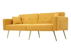 Sofá-cama de 2 lugares com mecanismo click-clack em tecido Sherpa - 175 x 64 x 72 cm - Pés dourados - Amarelo