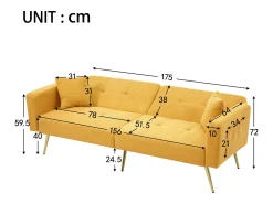 Sofá-cama de 2 lugares com mecanismo click-clack em tecido Sherpa - 175 x 64 x 72 cm - Pés dourados - Amarelo