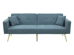 Sofá-cama de 2 lugares com mecanismo click-clack em tecido Sherpa - 175 x 64 x 72 cm - Pés dourados - azul