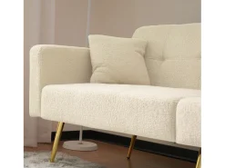 Sofá-cama de 2 lugares com mecanismo click-clack em tecido Sherpa - 175 x 64 x 72 cm - Pés dourados - Bege