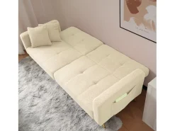 Sofá-cama de 2 lugares com mecanismo click-clack em tecido Sherpa - 175 x 64 x 72 cm - Pés dourados - Bege