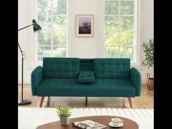 Sofá-cama de 3 lugares conversível verde com mesa central rebatível INVERNESS