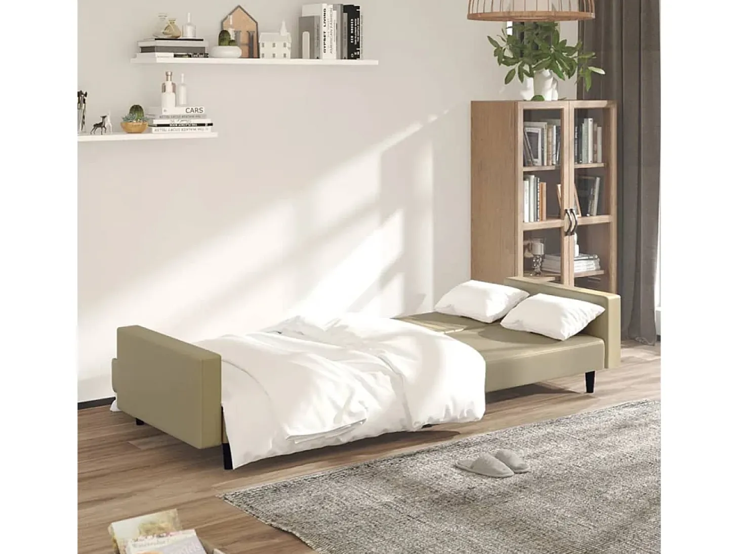 Sofá-cama de 2 lugares couro artificial cappuccino PT552364