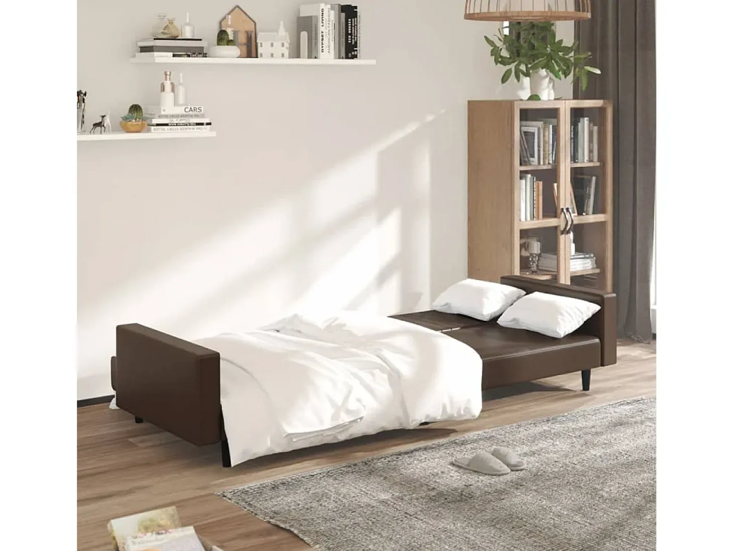 Sofá-cama de 2 lugares couro artificial castanho PT422595