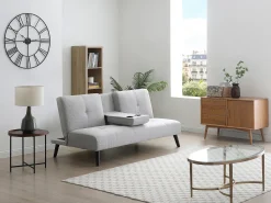 Sofá-cama de 3 lugares em tecido cinza claro com mesa CLOSIPA