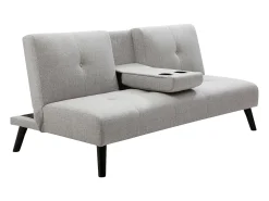 Sofá-cama de 3 lugares em tecido cinza claro com mesa CLOSIPA