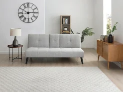 Sofá-cama de 3 lugares em tecido cinza claro com mesa CLOSIPA