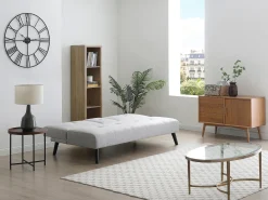 Sofá-cama de 3 lugares em tecido cinza claro com mesa CLOSIPA
