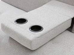 Sofá-cama de 3 lugares em tecido cinza claro com mesa CLOSIPA
