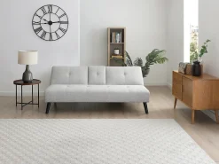 Sofá-cama de 3 lugares em tecido cinza claro com mesa CLOSIPA