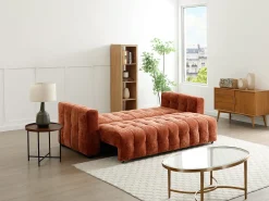 Sofá-cama de 3 lugares em tecido texturizado terracota PANILO