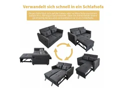 Sofá-cama de 2 lugares em tecido de linho com encosto ajustável e porta USB, sofá-cama - 142 x 85 x 83 cm - Função Sleep - Cinza