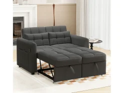 Sofá-cama de 2 lugares em tecido de linho com encosto ajustável e porta USB, sofá-cama - 142 x 85 x 83 cm - Função Sleep - Cinza