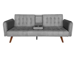 Sofá-cama de 3 lugares em veludo cinza com mesa central - INVERNESS