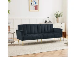 Sofá-cama de 2 lugares em veludo - 183 x 76 x 75 cm - Pés de metal dourado - Preto