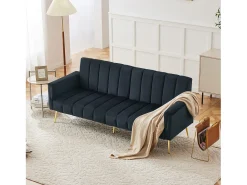 Sofá-cama de 2 lugares em veludo - 183 x 76 x 75 cm - Pés de metal dourado - Preto