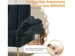 Sofá-cama de 2 lugares em veludo - 183 x 76 x 75 cm - Pés de metal dourado - Preto