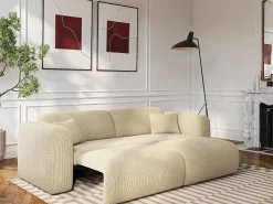 Sofá-cama de 4 lugares em veludo cotelê de nervuras finas bege POGNI da Maison Céphy