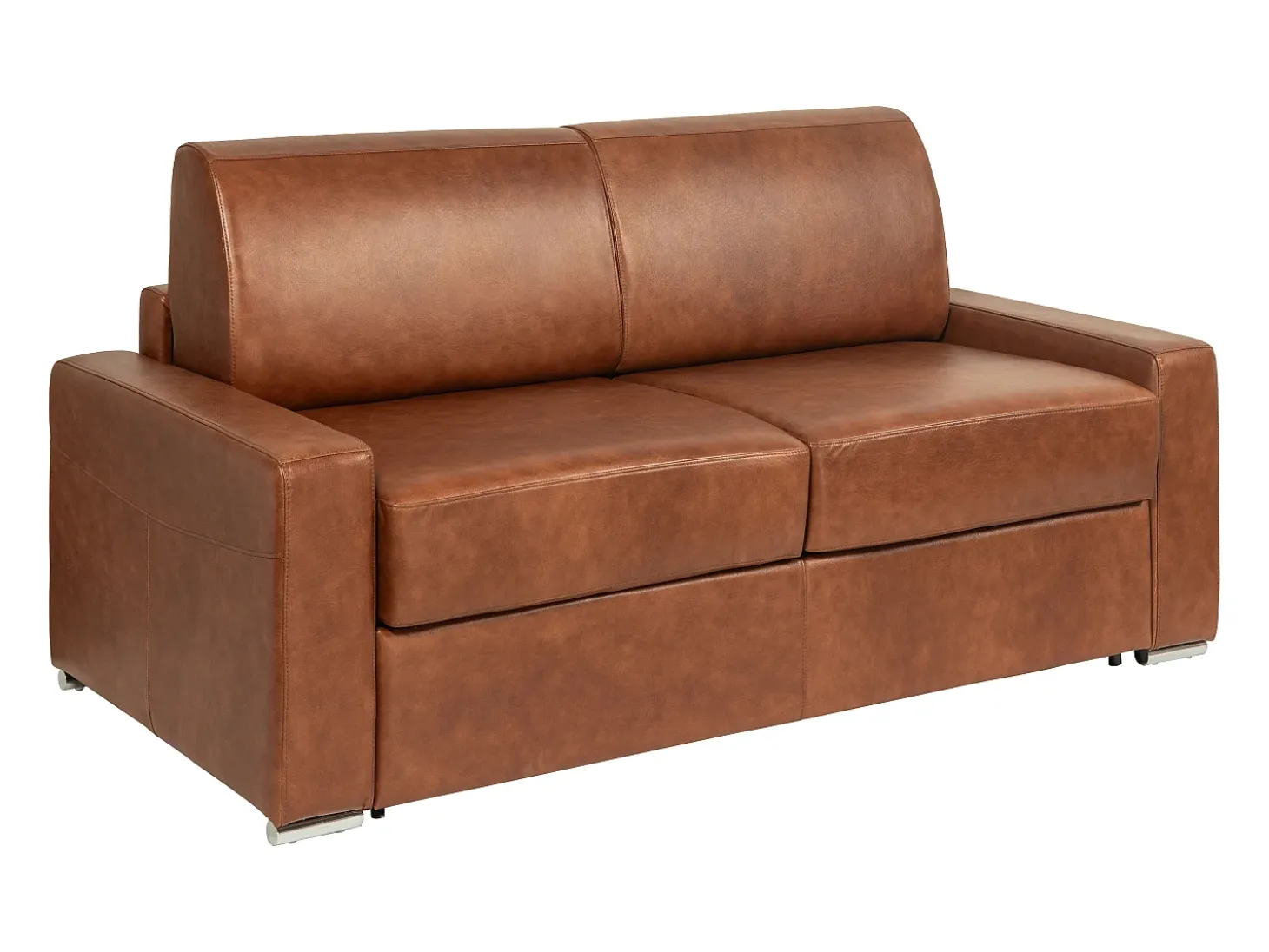 Sofá-cama de 3 lugares express em couro vintage caramelo 140 cm colchão 22 cm CALITO
