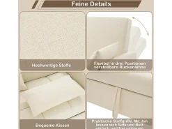Sofá-cama de 2 lugares, sofá-cama dobrável em tecido de linho - 127 x 75 x 94 cm - com função dormir - Bege