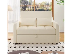 Sofá-cama de 2 lugares, sofá-cama dobrável em tecido de linho - 127 x 75 x 94 cm - com função dormir - Bege