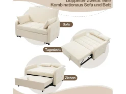 Sofá-cama de 2 lugares, sofá-cama dobrável em tecido de linho - 127 x 75 x 94 cm - com função dormir - Bege