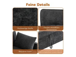 Sofá-cama de 2 lugares, sofá-cama dobrável em tecido chenille - 142 x 79/174 x 85 cm - com função sleep e encosto ajustável - Preto