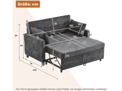 Sofá-cama de 2 lugares, sofá-cama dobrável em tecido chenille - 142 x 79/174 x 85 cm - com função sleep e encosto ajustável - Preto