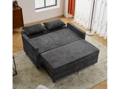 Sofá-cama de 2 lugares, sofá-cama dobrável em tecido chenille - 142 x 79/174 x 85 cm - com função sleep e encosto ajustável - Preto