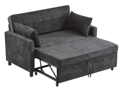 Sofá-cama de 2 lugares, sofá-cama dobrável em tecido chenille - 142 x 79/174 x 85 cm - com função sleep e encosto ajustável - Preto
