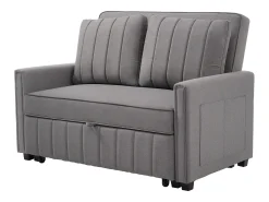 Sofá-cama de 2 lugares, sofá-cama dobrável em tecido de linho - 127 x 75/180 x 94 cm - com função dormir e encosto ajustável - Cinza