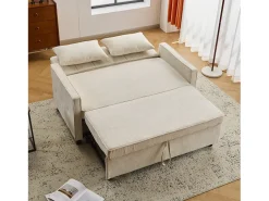 Sofá-cama de 2 lugares, sofá-cama dobrável em tecido chenille - 142 x 79/174 x 85 cm - com função sleep e encosto ajustável - Bege