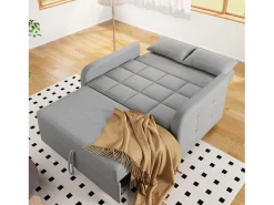 Sofá-cama de 2 lugares, sofá-cama dobrável em tecido de linho - 127 x 75 x 94 cm - com função dormir - Cinza