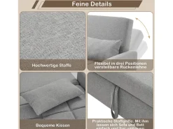 Sofá-cama de 2 lugares, sofá-cama dobrável em tecido de linho - 127 x 75 x 94 cm - com função dormir - Cinza