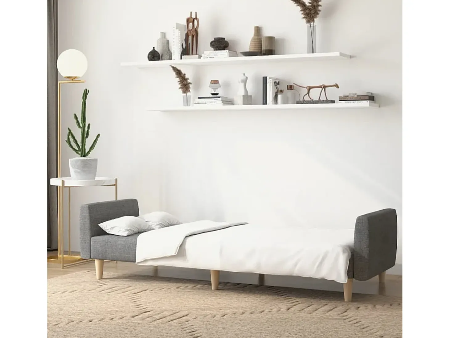 Sofá-cama de 2 lugares tecido cinzento-claro PT615282