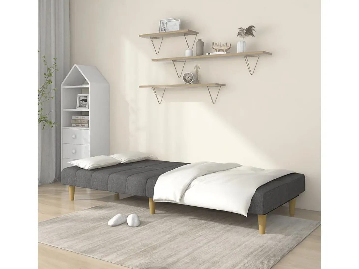 Sofá-cama de 2 lugares tecido cinzento-claro PT627247