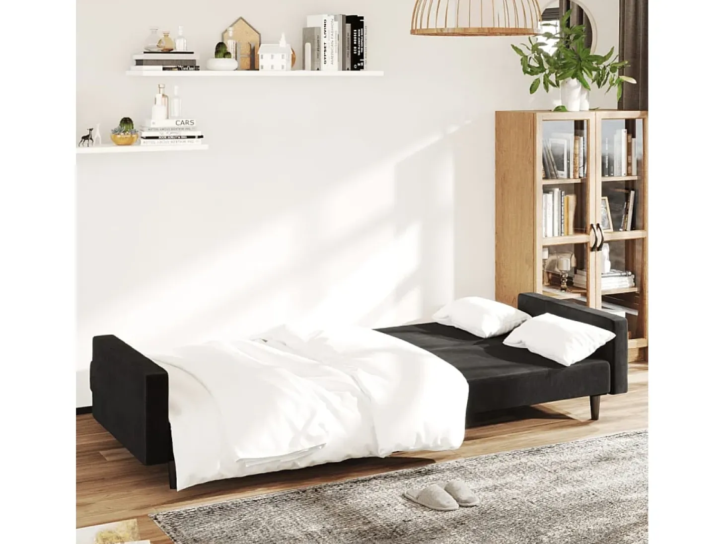 Sofá-cama de 2 lugares veludo preto PT306006