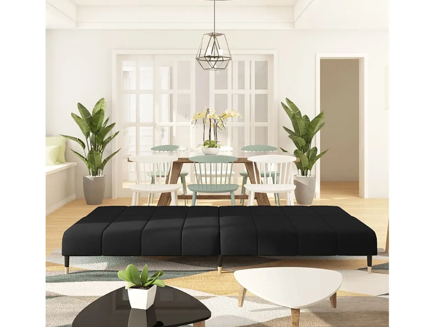 Sofá-cama de 2 lugares veludo preto PT804521