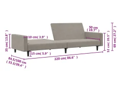Sofá-cama de 2 lugares veludo cinzento-claro