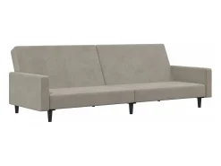 Sofá-cama de 2 lugares veludo cinzento-claro