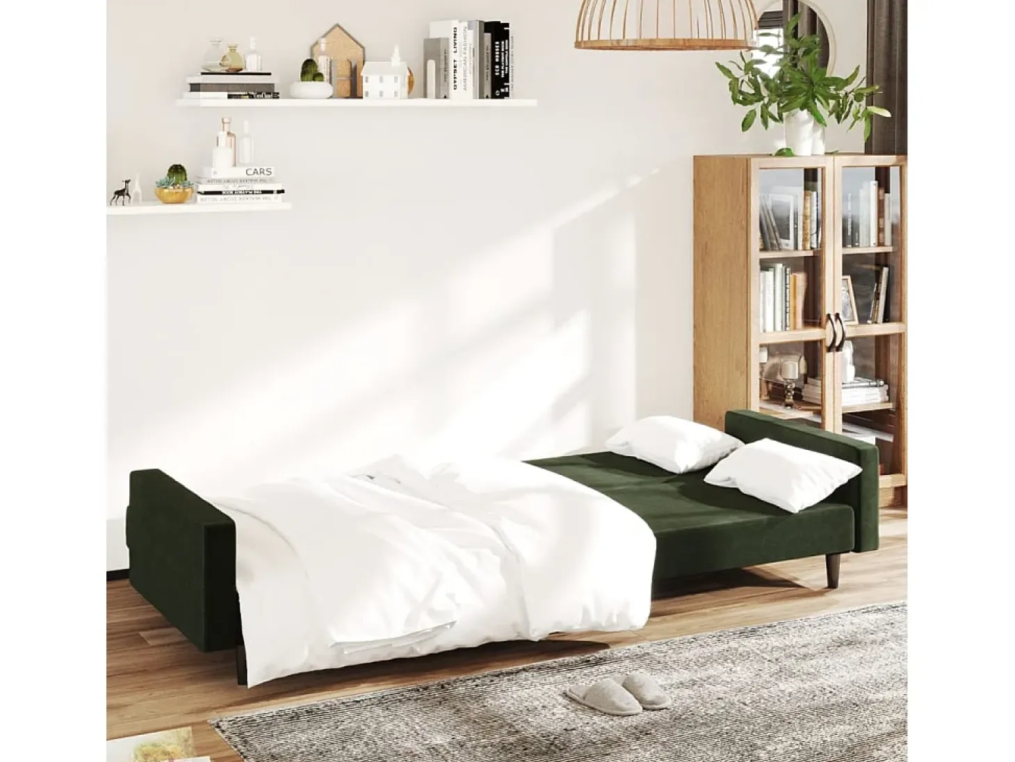 Sofá-cama de 2 lugares veludo verde-escuro PT629484