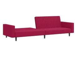 Sofá-cama de 2 lugares veludo vermelho tinto