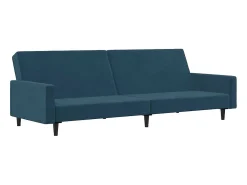 Sofá-cama de 2 lugares veludo azul